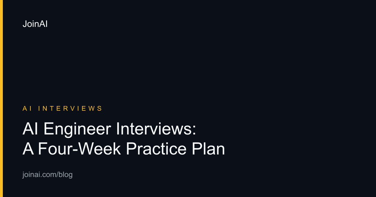 Four-week AI engineer interview preparation plan across coding, systems, AI evaluation, and project evidence